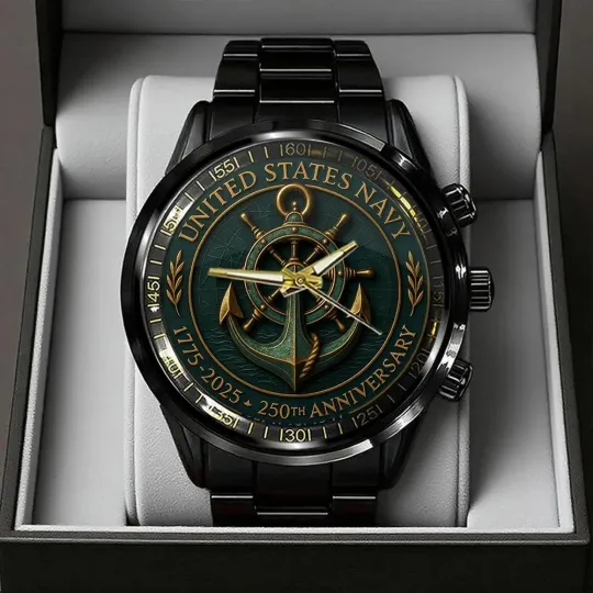 US Navy 250th Anniversary Black Stainless Steel Watch