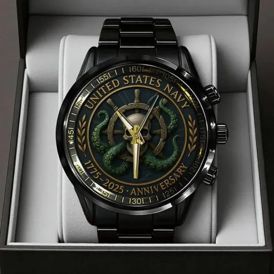 US Navy 250th Anniversary Black Stainless Steel Watch