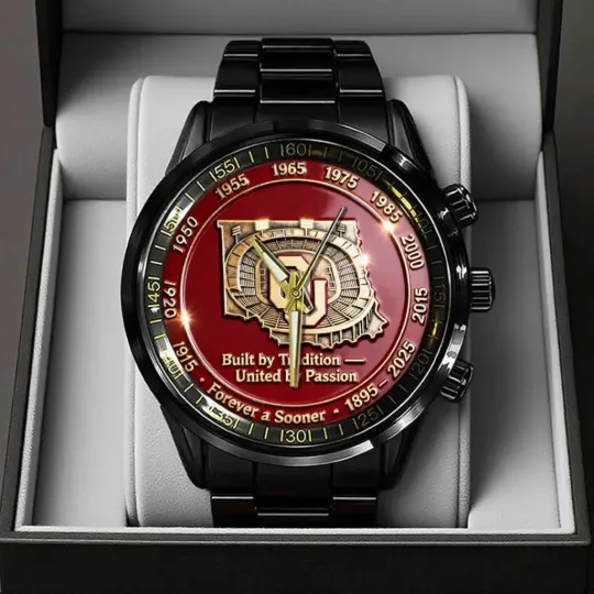 Discover Oklahoma Sooners Football 130th Anniversary 2025 Black Stainless Steel Watch