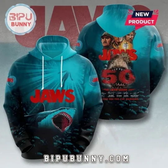 Merry Christmas Jaws Shark Graphic Blue Hoodie 3D Hoodie Full Size