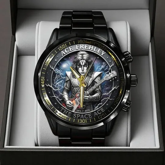 Discover RIP 1951-2025 KISS x Ace Frehley Black Stainless Steel Watch, The Space Ace