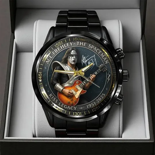 Discover KISS Legacy x Ace Frehley Black Stainless Steel Watch – RIP 1951-2025