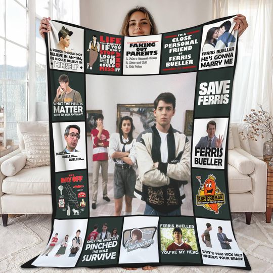 Ferris Bueller's Day Off Fleece Blanket, Christmas, Halloween Gifts