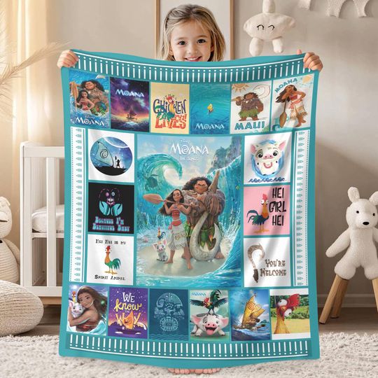 Discover Moana Fleece Blanket, Moana Cartoon Hei Hei Chicken Pua Pig Disneyland Fleece Blanket, Moana Princess Magic Kingdom Throw Blanket Couch Sofa