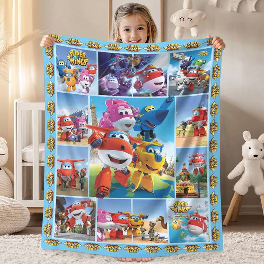 Discover Super Wings Fleece Blanket | Chase, Remi, Jett, Paul, Sky, Roy Fan Lovers Blanket | Super Wings Cartoon Throw Blanket for Bed Couch Sofa