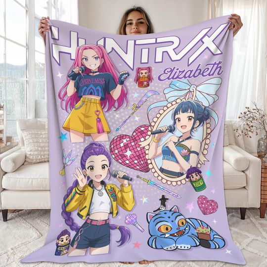 Discover Personalize Kpop Huntrix World Tour Fleece Blanket, Happy Fans Happy Honmoon,Huntrix Mira,Zoey,Rumi Blanket, Kpop Throw Blanket Couch Sofa