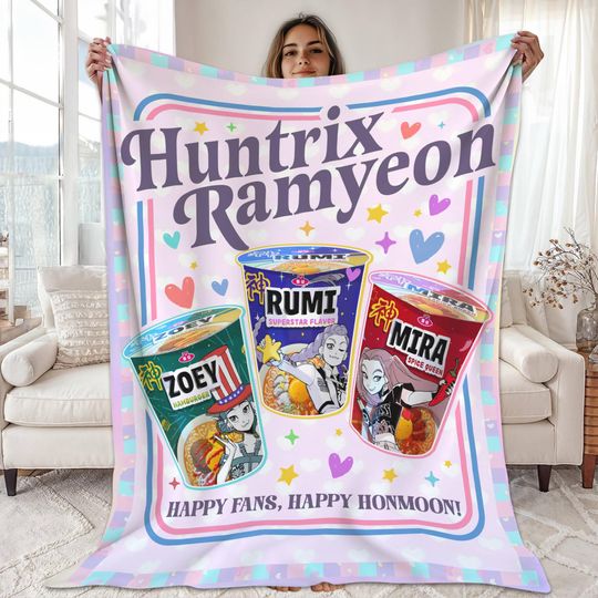 Discover Kpop Movie Huntrix Ramyeon Throw Blanket, Huntrix Mira, Zoey, Rumi Ramyeon Blanket, Hunters Huntrix Kp0p Lovers Fleece Blanket Couch Sofa