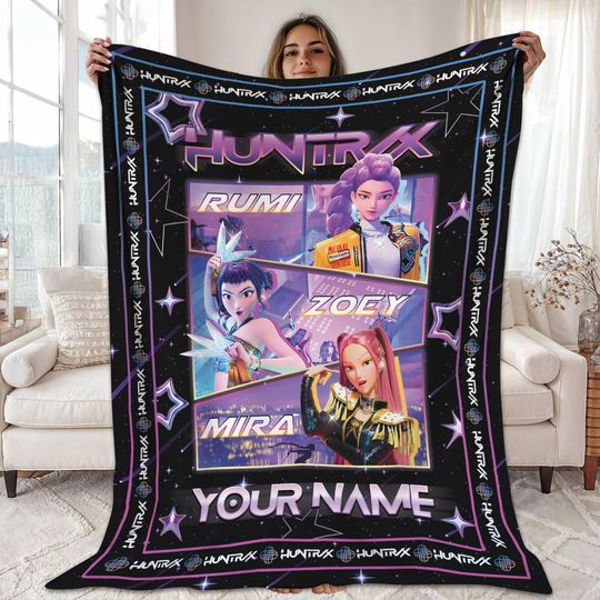 Discover Personalized Kpop Movie Huntrix Throw Blanket, Huntrix Mira, Zoey,Rumi Merch Blanket,Hunters Huntrix Kp0p Lovers Fleece Blanket Couch Sofa