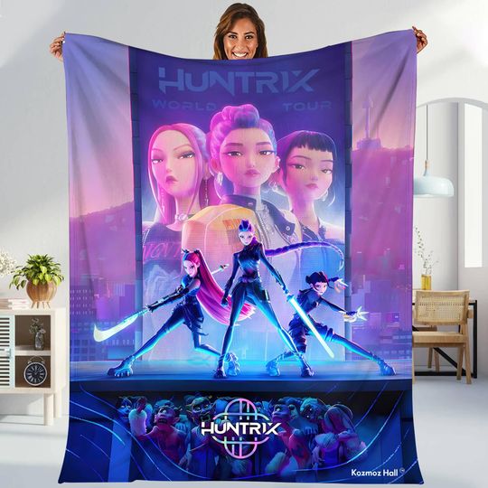 Discover Kpop Movie Huntrix World Tour Throw Blanket, Happy Fans Happy Honmoon,Huntrix Mira,Zoey,Rumi Blanket,Kp0p Lover Fleece Blanket Couch Sofa
