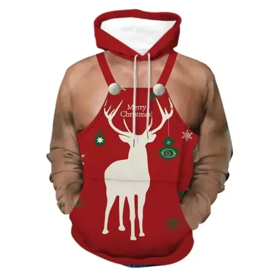 Discover Funny Reindeer Christmas Hoodie 3D Print Pullover Holiday Ugly Sweater Top
