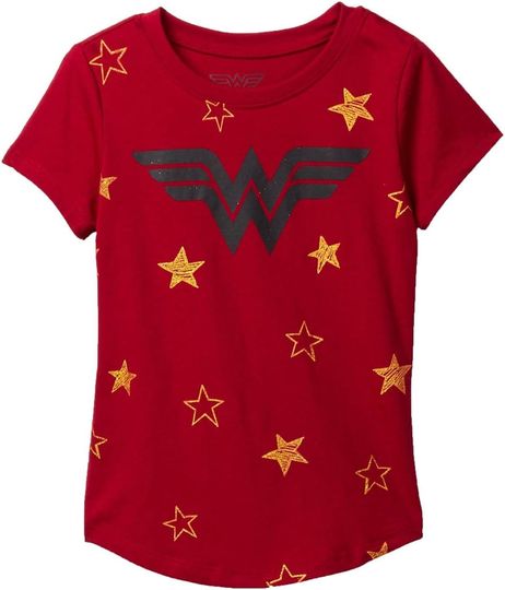 DC Comics Girls T-Shirt Wonder Woman Logo & Stars Print, Gift For Fan