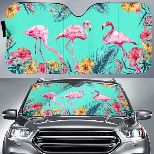 Discover Flamingo Car Sun Shade, Bird Auto Sunshade, Animal Lover Gift, Pink Flamingo Car Windshield, Summer Gift, Car Decor