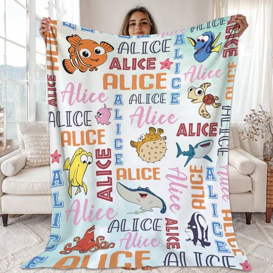 Personalized Disneyland Finding Nemo Blanket, Baby Birthday Gift, Just Keep Swimming