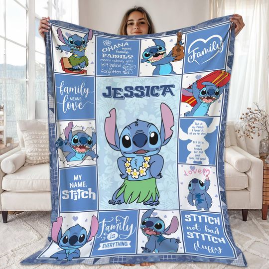 Discover Personalized Disneyworld Stitch And Lilo Blanket | WDW Stitch Fleece Blanket | Stitch Magic Kingdom Throw Blanket for Bed Coach and Sofa