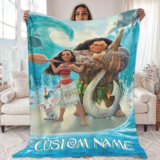 Discover Custom Name Princess Moana Blankets, Moana 2 Fleece Blanket, Moana Maui Fleece Blanket, Princess Moana Blanket, Christmas Gift