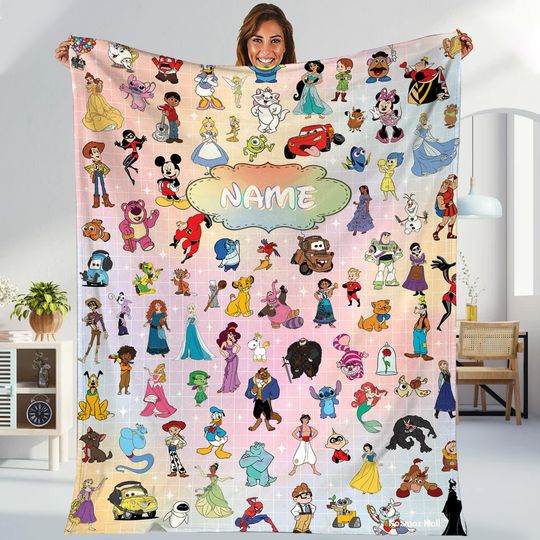Discover Custom Name Disneyworld Character Fleece Blanket, Mickey And Friends Fleece Blanket, Pixar Toy Story Cars Monster Inc Blanket