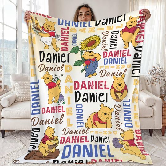 Discover Personalized Winnie the Pooh Blanket,Custom Name Baby Gift, Classic Pooh Nursery Throw,Soft Toddler Blanket, Disneyland Blanket