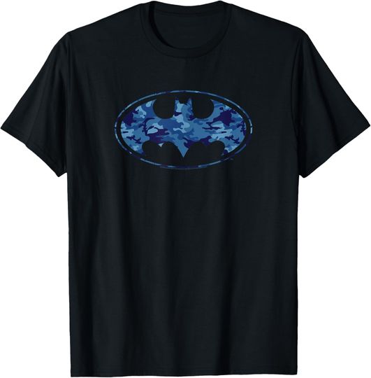 DC Comics Batman Blue Camo Logo T-Shirt, Gift For Fan
