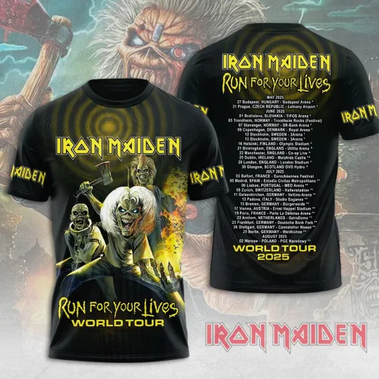 Discover Iron Maiden Inspired Run For Your Lives World Tour 2025 3D T-Shirt