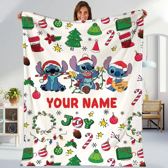 Stitch Christmas Blanket, Stitch And Lilo Xmas Fleece Blanket