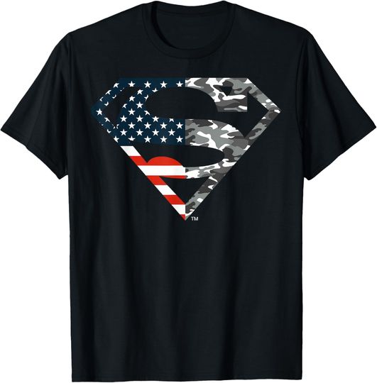 Discover DC Comics Superman American Flag Camo Logo T-Shirt, Gift For Fan