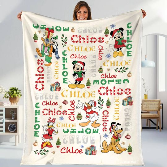 Discover Custom Mickey And Friends Christmas Blanket, Mickey Mouse Xmas Blanket,Minnie Mouse, Donal Duck, Daisy Duck, Disneyland Christmas Party 2025