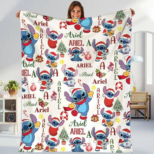 Discover Stitch Christmas Blanket, Stitch And Lilo Xmas Fleece Blanket,Stitch Angel Disneyland Christmas Gifts 2025,Throw Blanket For Bed Couch Sofa