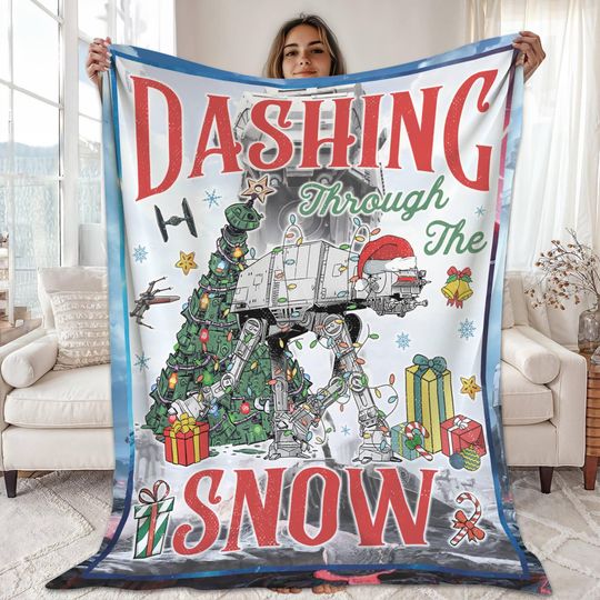 Dashing Through The Snow Christmas AT-AT Walker Blanket, Xmas Light Blanket