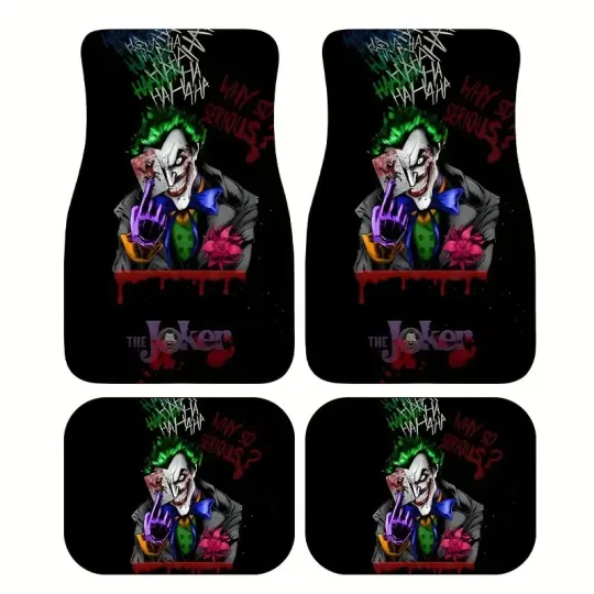 Discover 4pcs WB Suicide Squad Joker Car Floor Mats - Vibrant Movie-Themed Design, Durable