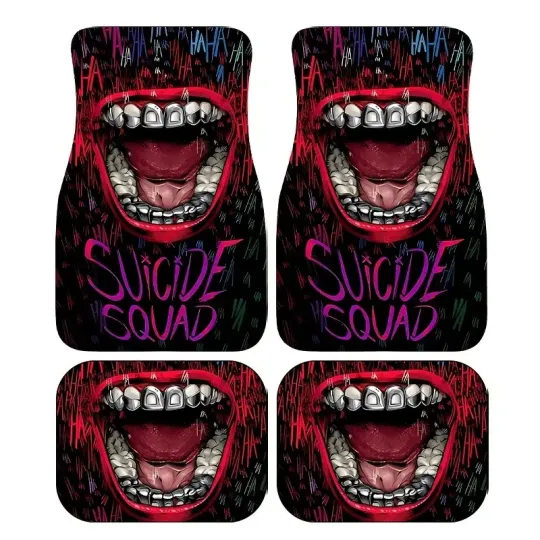 4pcs Suicide Squad Clown Car Mats - Vivid Movie-Themed Design, Joker Features HA