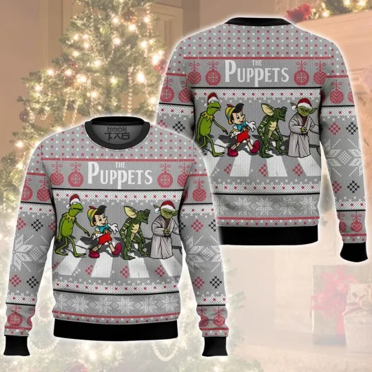 Discover The Puppets, Kermit, Yoda, Pinocchio, And Gremlins Ugly Christmas Sweater