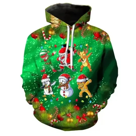 Christmas Characters Hoodie 3D Print Dabbing Santa Reindeer Snowman Elf