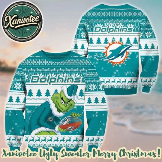 Discover Miami Dolphin Football x funny character football Ugly Christmas Sweater 2025 Size S-5XL