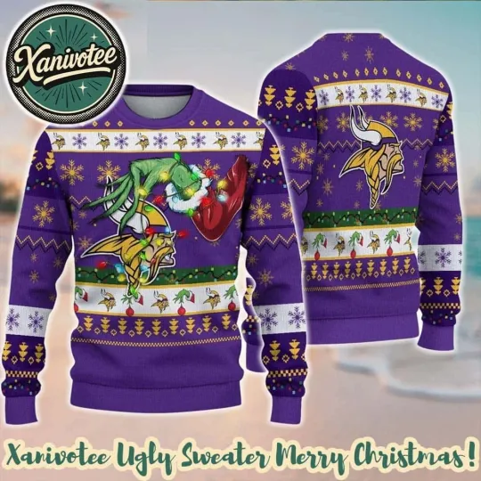 Discover football Vikings Special Grinchs Hand Football Ugly Christmas Sweater 2025