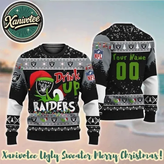 Custom Name Raiders Drink Up The funny character Personalized 2025 Ugly Christmas Sweater