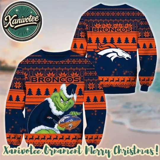 Discover football Denver Bronco Football x funny character Pattern 2025 Christmas Ugly Sweater