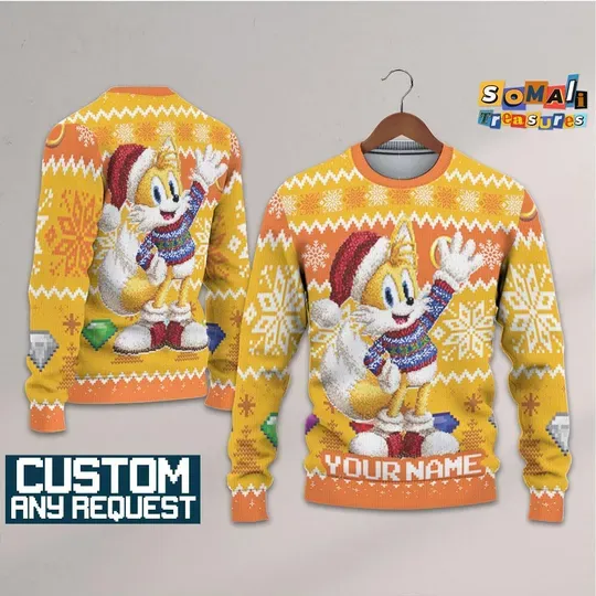 Discover Personalized Tails Christmas Ugly Sweater, Disneyland & Disney Trip Family Outfits, Sonic the Hedgehog Birthday Gift