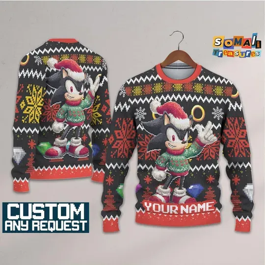 Discover Personalized Shadow Christmas Ugly Sweater, Disneyland & Disney Trip Family Outfits, Sonic the Hedgehog Birthday Gift