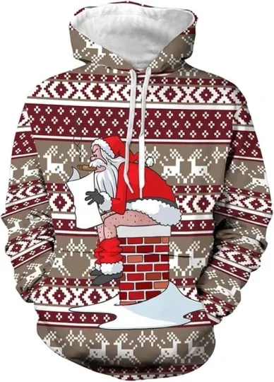 Discover Funny Santa Chimney Hoodie 3D Print Unisex Christmas Ugly Pullover Size S-5XL