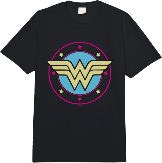 DC Comics Wonder Woman Classic Superhero Pastel Pink Badge Adult Heavyweight T-Shirt