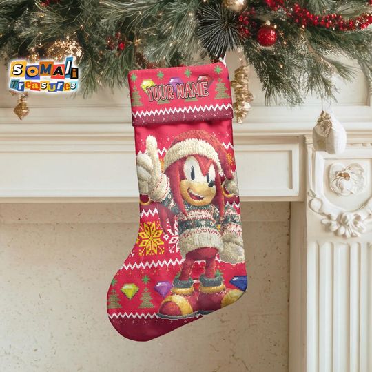 Discover Custom Knuckles Ugly Pattern Christmas Stocking, Holiday Decor for Family Fireplace, Cozy Accessories Gift