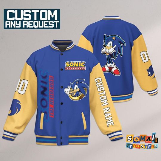 Discover Custom Varsity Jacket Sonic The Hedgehog Blue Color, Personalized Movie Jacket, Sonic the Hedgehog Sports, Gamer Gift Outfit