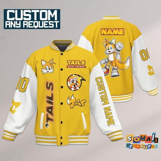 Discover Custom Varsity Jacket Tails Miles Power Gold Color, Personalized Movie Jacket, Sonic the Hedgehog Sports, Gamer Gift Outfit