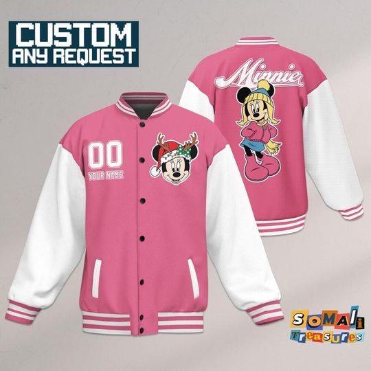 Discover Custom Winter Minnie Basic Happy Jacket, Adult Varsity Jacket, Disney Jacket, Baseball Team Outfit, Disney Uniform Varsity