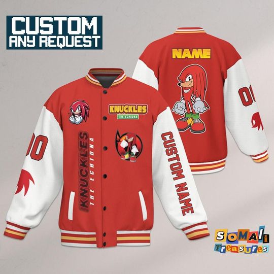 Discover Custom Varsity jacket Knuckles The Echidna Red Color, Personalized Movie Jacket, Sonic the Hedgehog Sports, Gamer Gift Outfit