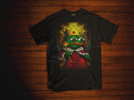 Discover King Frog Meme Shirt Funny Ironic Royal Portrait Apu Design Regal Crowned Pepe Parody Internet Humor Streetwear Tee