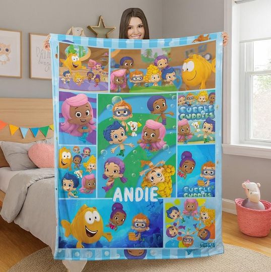 Discover Custom Name Kids Blanket, Personalized Name Cartoon Birthday Blanket, Cartoon Characters Blanket, Birthday Gift, Christmas Gift
