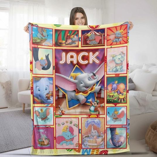Discover Custom Name Elephant Cartoon Blanket, Personalized Name Elephant Movie Blanket, Cartoon Blanket Gift For Boy Or Girl, Elephant Love Gifts