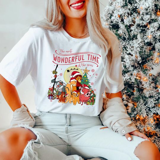 Discover It's The Most Wonderful Time Of The Years Lion King Group Christmas Tree T-shirt, Disney Simba Timon Pumbaa Tee, Disneyland Vacation Gift