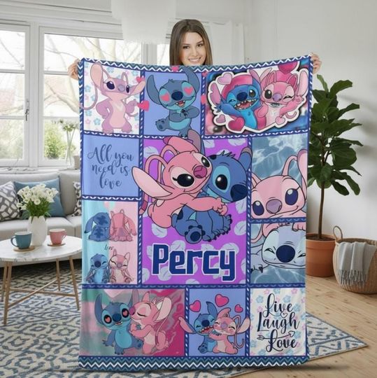 Discover Custom Name Cute Cartoon Blanket, Personalized Name Baby Blanket, Love Couple Blanket, Movie Blanket For Kids